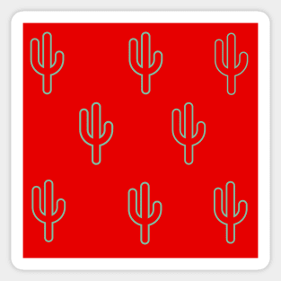 Green Cactus Outline and Red Background Sticker